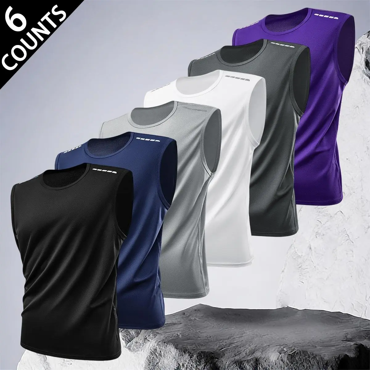 Men's 6-Count Fitted Sleeveless Gym Fit Vests, Polyester Breathable Quick Dry Activewear, Crewneck Sits Clean Under Jackets, Moisture-Wicking Athletic Apparel for Gym Workouts, Sizes S-M