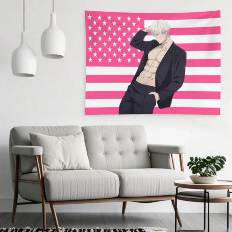 Flair Hub Gojo Satoru Pink Tapestry/Flag,unique gift Decor y2k room decor