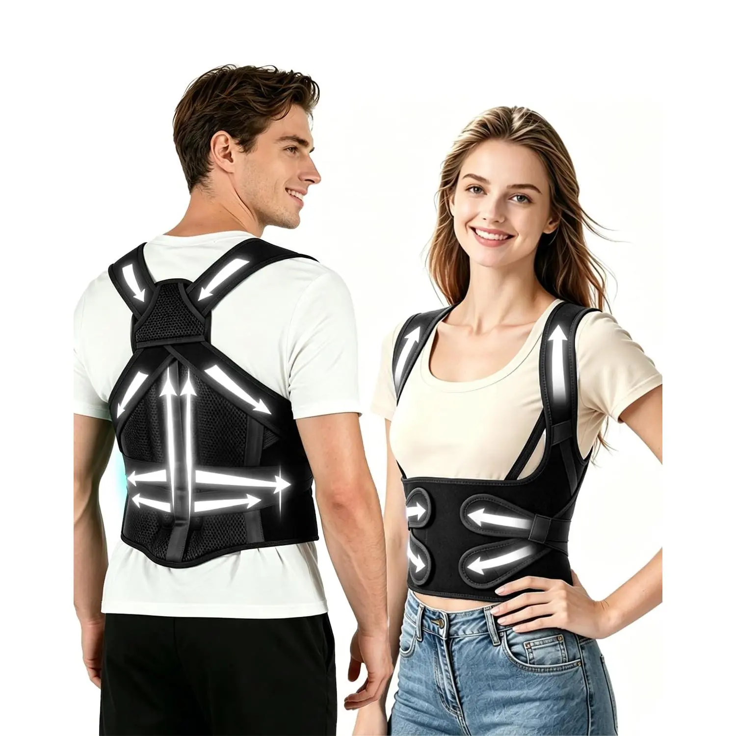 Posture Corrector for Women & Men, Upgraded Dynamic Traction Correction, Reduces Upper Lower Back Pain, Suitable for Scoliosis Hunchback Thoracic Spine Issues, Relieves Muscle Tension Fatigue, Improves Posture for Daily Life (Medium)