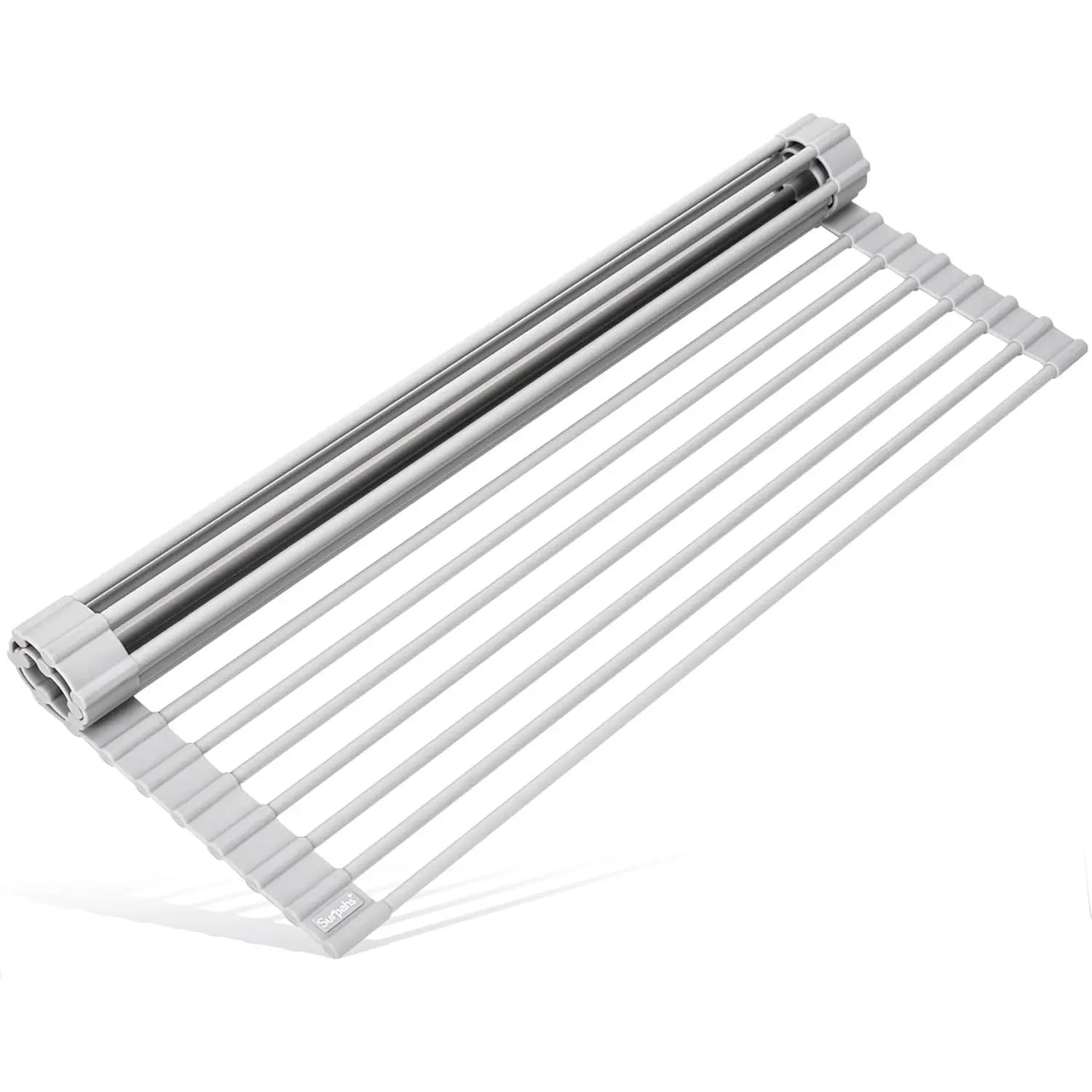 17.5 x 13.1 Inch Roll-Up Dish Drying Rack, Fits Across Sink Openings up to 16.5 Inches, Heavy-Duty Premium Silicone, Strong Support, Non-Slip, Heat-Resistant, Warm Gray