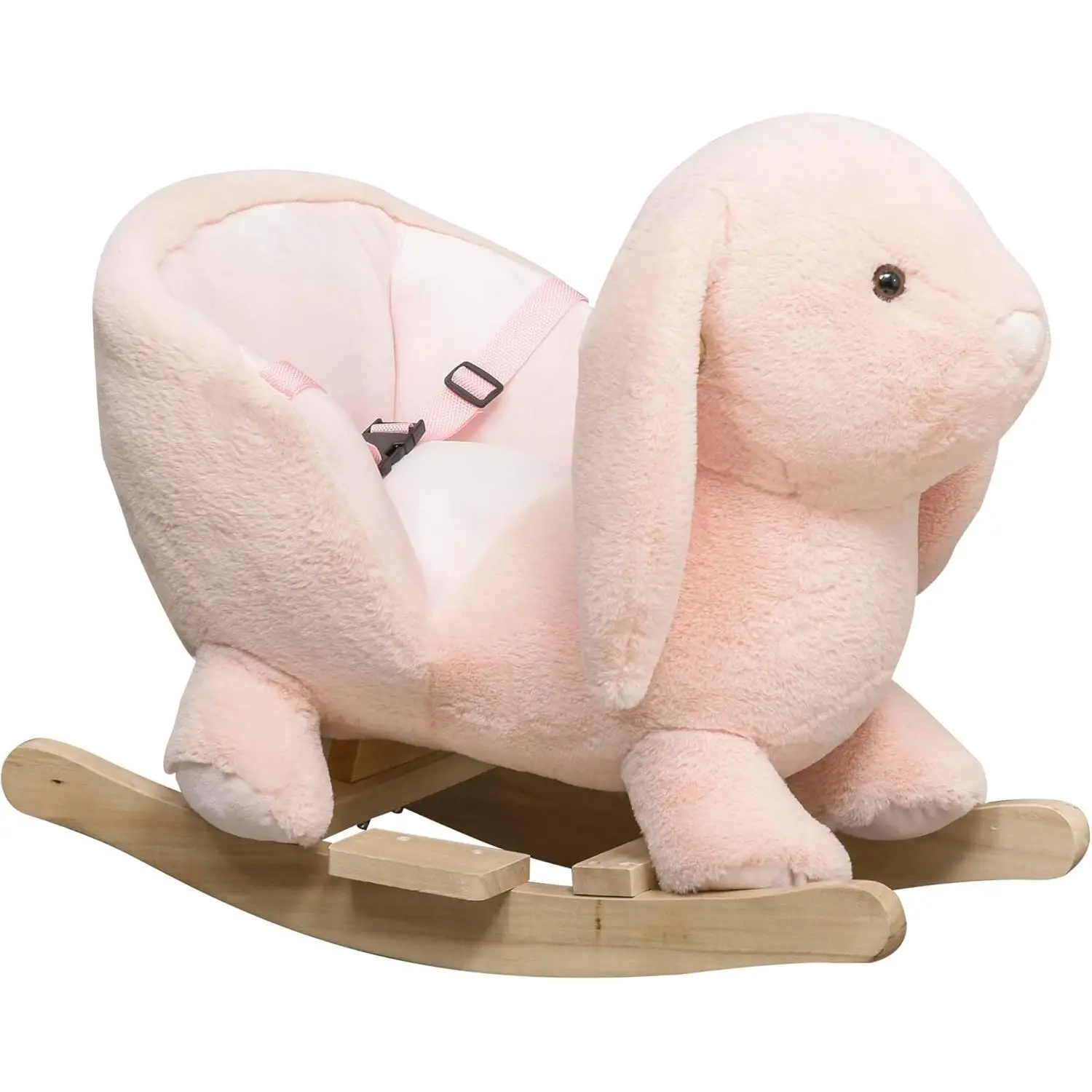 Baby Rocking Horse, Plush Rabbit Animal Rocker with Simulated Sound, Wooden Base, Seat Belt, Stuffed Rocking Chair for Toddler 18-36 Months, Pink