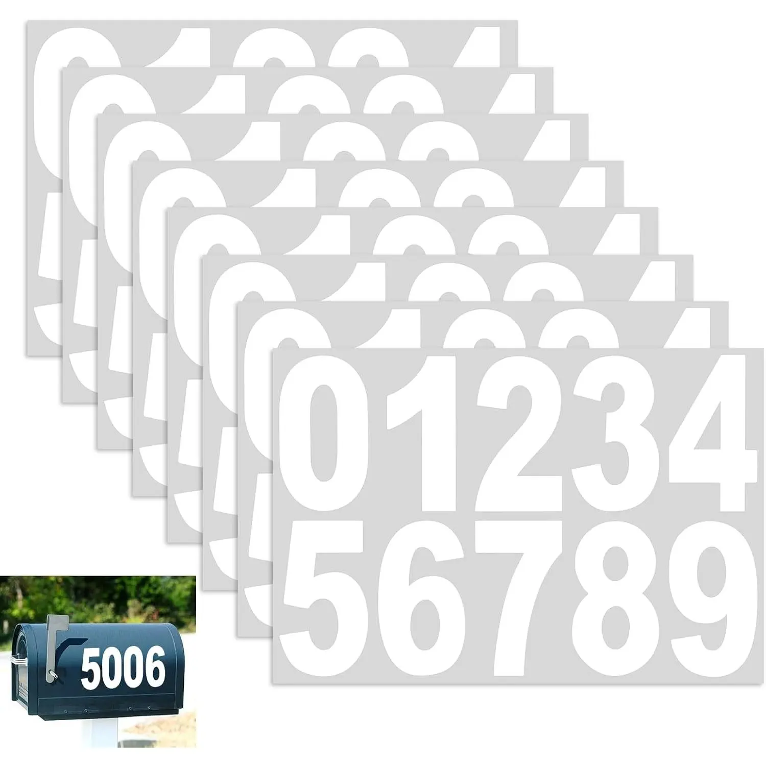 80 PCS 4 Inch Reflective Mailbox Numbers Stickers, Self Adhesive Vinyl Decals, Waterproof High-Visibility Day & Night, Easy Peel & Stick for Signs, Doors, House Address, 8 SheetsGift