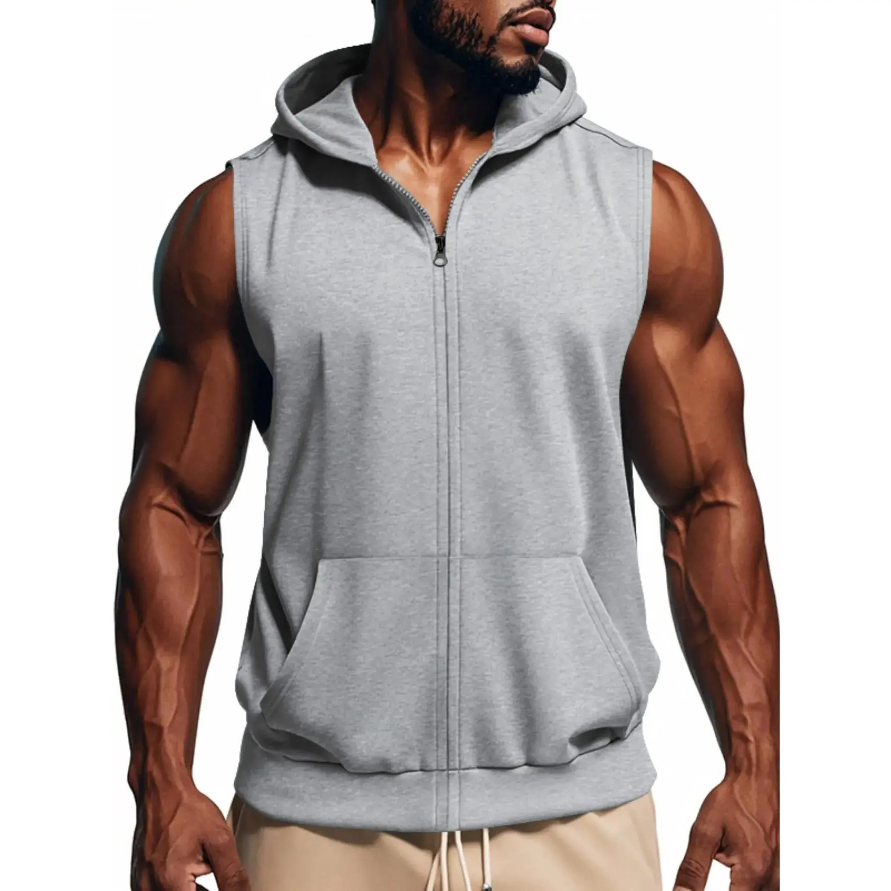 Men's Solid Zipper Hooded Tank Top, Loose Casual Sleeveless Hoodie Vest for Summer, Fashion Men's Clothes for Daily Wear, Sweatshirts