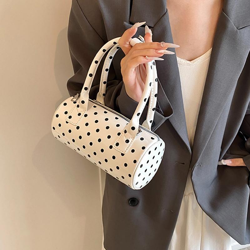 Crossbody Bag for Women Barrel Shape Mini Top Handle Purse PU Leather Polka Dot Cute Handbag Adjustable Strap Daily Use
