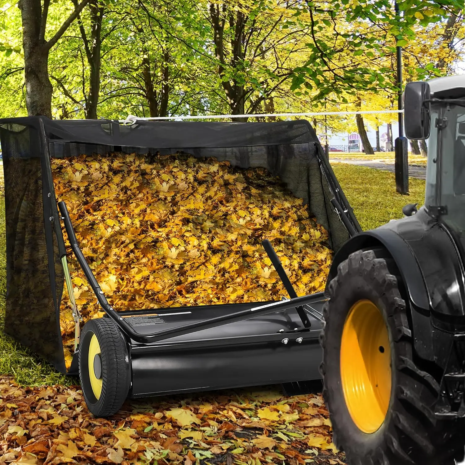 50" Tow Behind Lawn Sweeper | X-Large Pull Behind Leaf & Grass Collector, Universal Fit Heavy Duty Yard Sweeper with Easy Dumping for Tractor & ATV