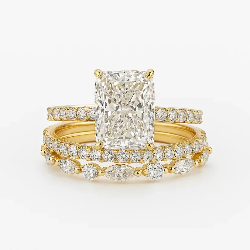 European and American luxury ultra-shiny ice-cut zirconia ring set, light luxury high-end women's wedding engagement ring set