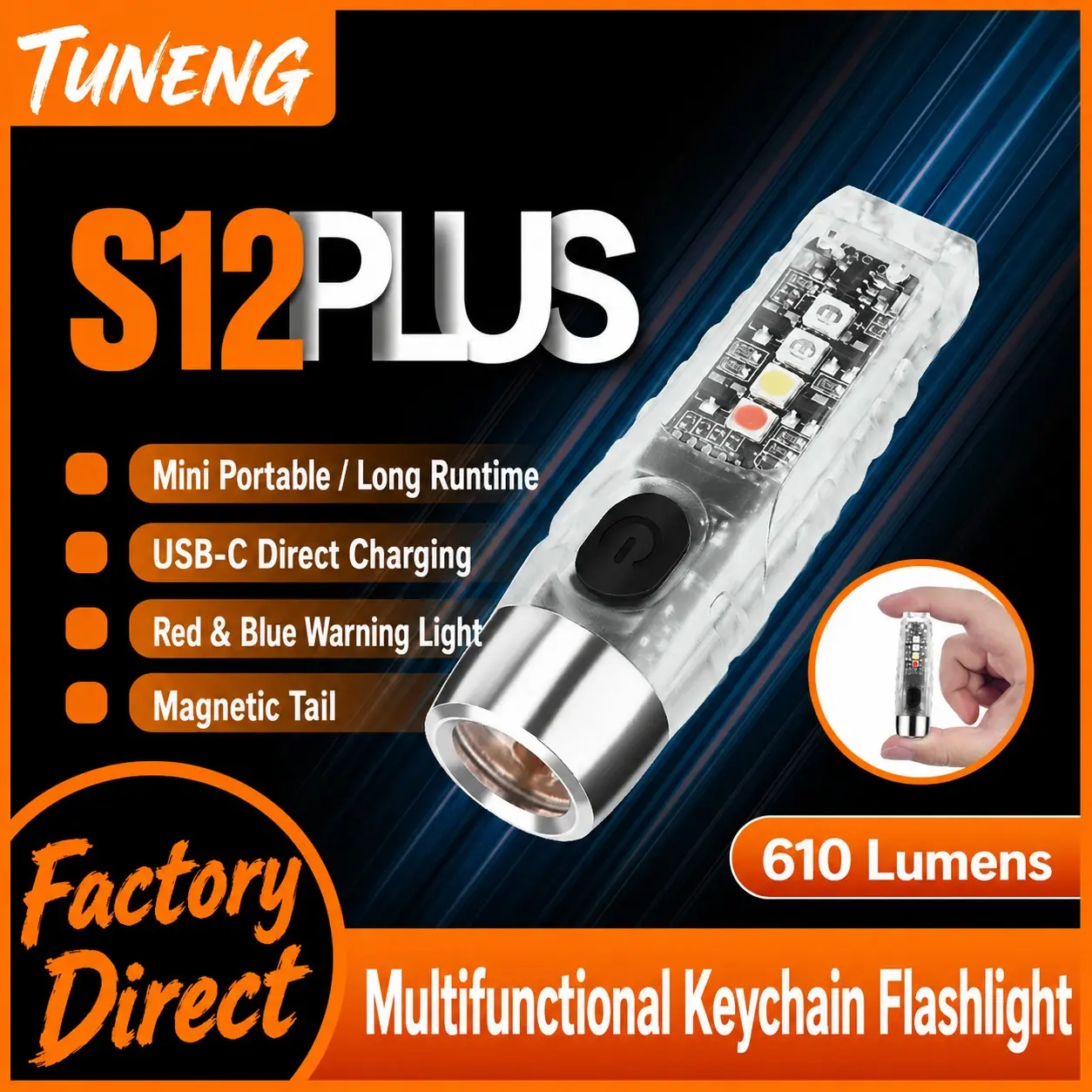 Tuneng S12 Plus Upgrade Portable Edc Keychain Flashlight, Compact and Lightweight Design, Ideal for Everyday Carry, Durable Construction