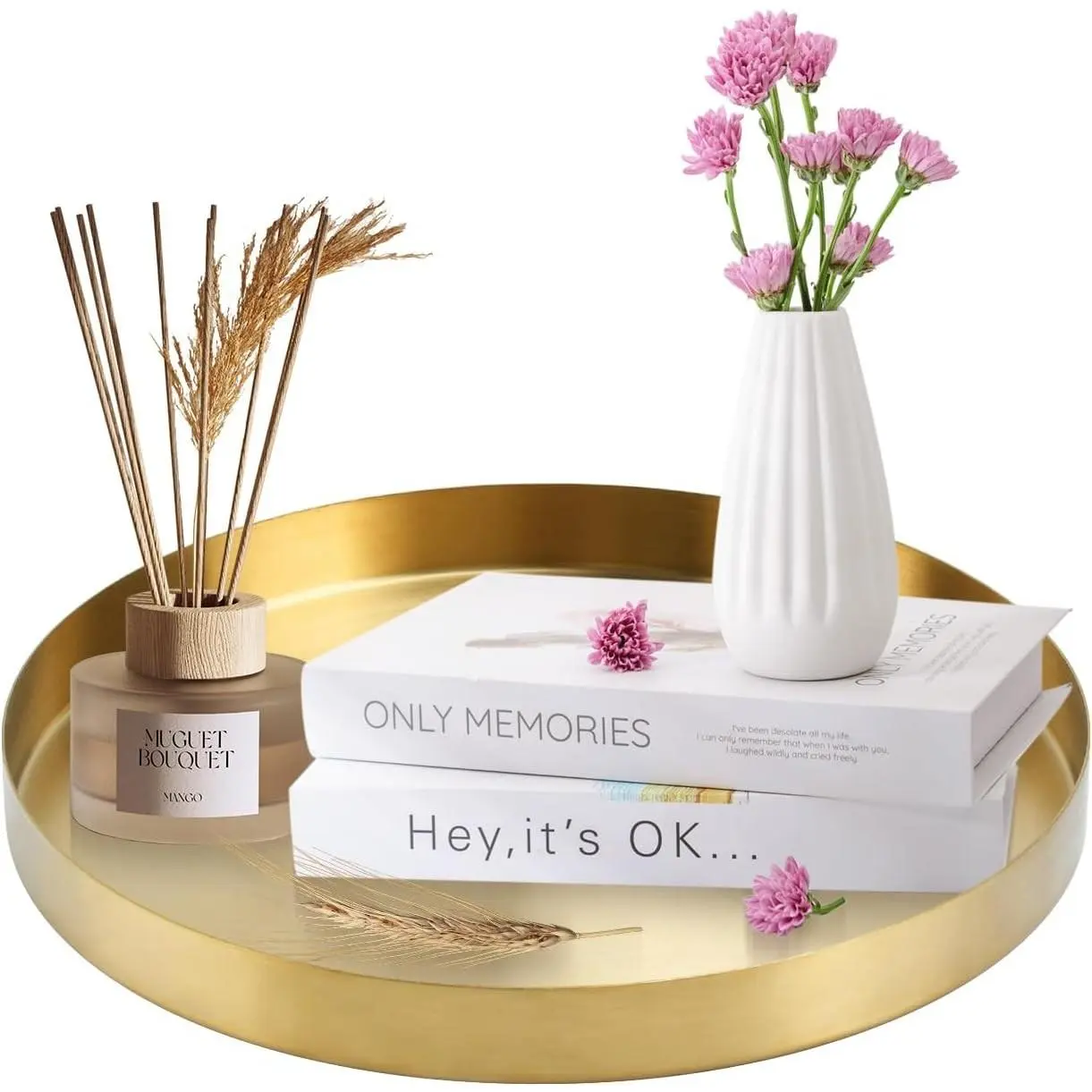 12 Inch Golden Round Stainless Steel Decorative Serving Vanity Platter Tray for Domestic Use Home Decor Centerpiece