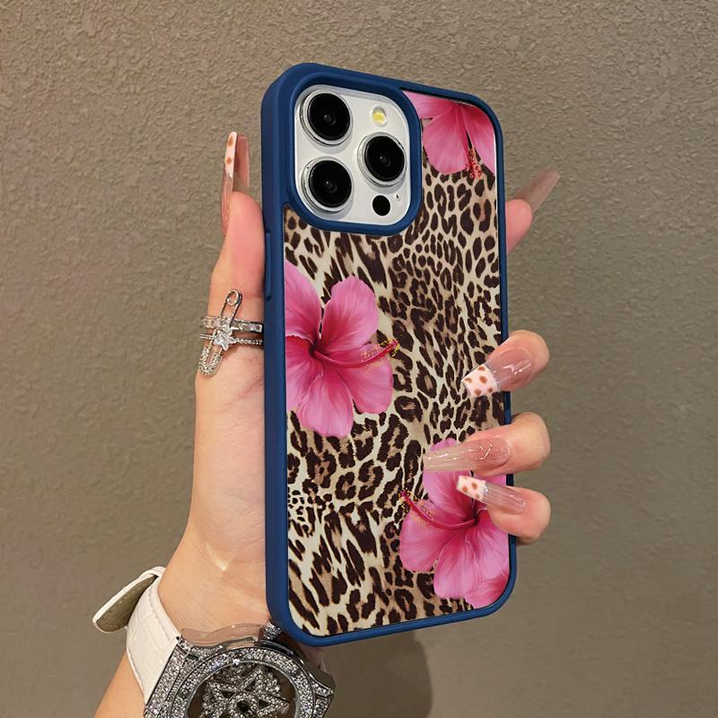 Multi-Functional Magnetic Case for iPhone11 12 13 14 15 16 Plus 17 promax Bold Leopard Print & Pink Hibiscus MagSafe Ready, Anti-Fall,Ultra-Thin Design Perfect for Everyday Use