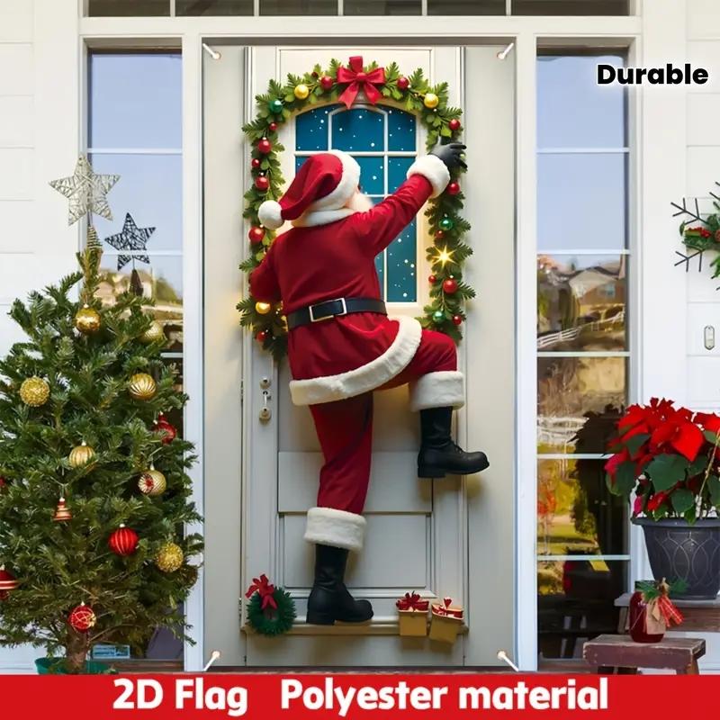 Christmas Santa Porch Banner, Durable Polyester Frame Decor, Vibrant Outdoor Holiday Decoration, 89.92cm X 184.91cm, Non-Fading Christmas Artwork