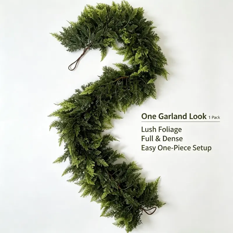 180cm Cedar Christmas Wreath, Realistic Touch Simulation Decor, Suitable for Fireplace Mantel, Table, Fireplace, Indoor and Outdoor