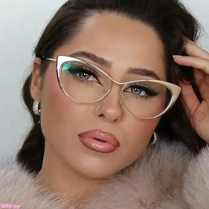 2026Women's Luxurious Golden Cat-Eye Trending Glasses - Unisex Semi-Rimless Retro Punk Eye-Friendly Frames, Anti-Blue Light Gaming Frames, Stylish Party Wear Sunglasses, Fashion Accessories for Women