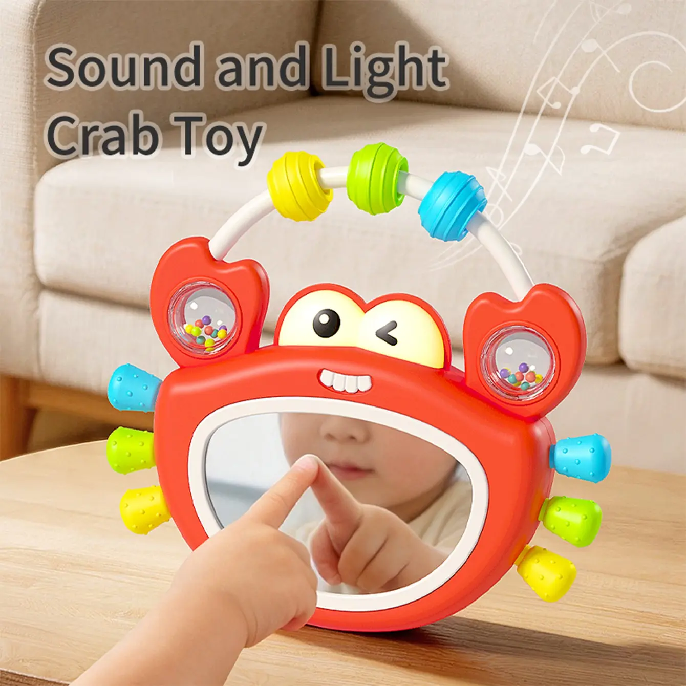 1 piece of cute and fun musical crab rattle toy for infants. A children's festival gift for early education. It features sound and light music, a mirror surface, and interesting playing methods. No batteries are included.
