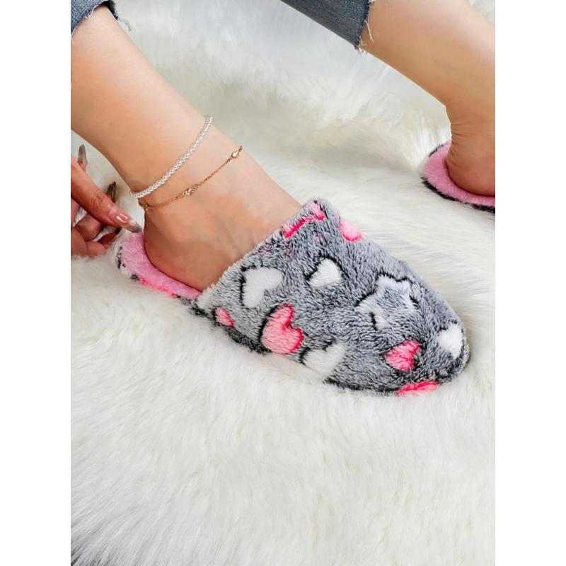 (New)2024 Cartoon Star & Heart Pattern Bedroom Slippers, Minimalist Comfortable Indoor Non-slip Slippers for Girl, Fluffy Warm Indoor Home Slippers for Back To School Dormitory Wear, Plush Footwear, Shoes for Women