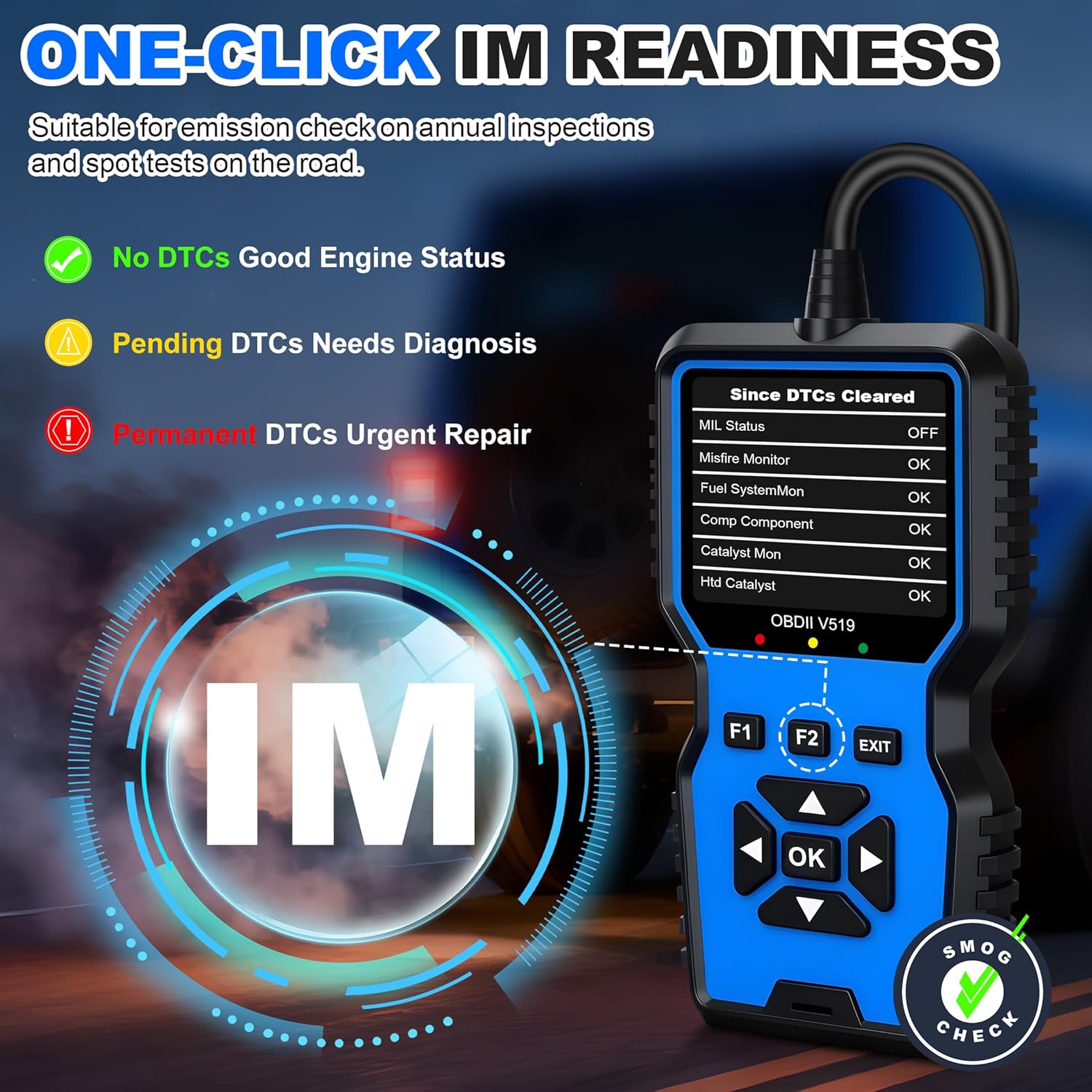 OBD2 Scanner Tool, Upgraded V519  Code Reader for Check Engine Light Clear Fault Codes, Live Data Professional OBDII Scan Tool for 1996 OBD2 Protocol , Blue
