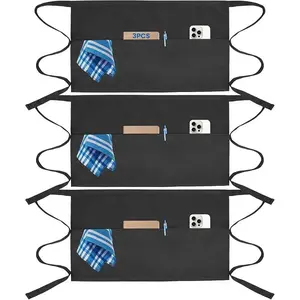 3 Pcs Server Apron with 3 Pockets, aprons for women with pockets, waterproof apron with waitress apron, aprons for men black apron Plus Size Workuniform