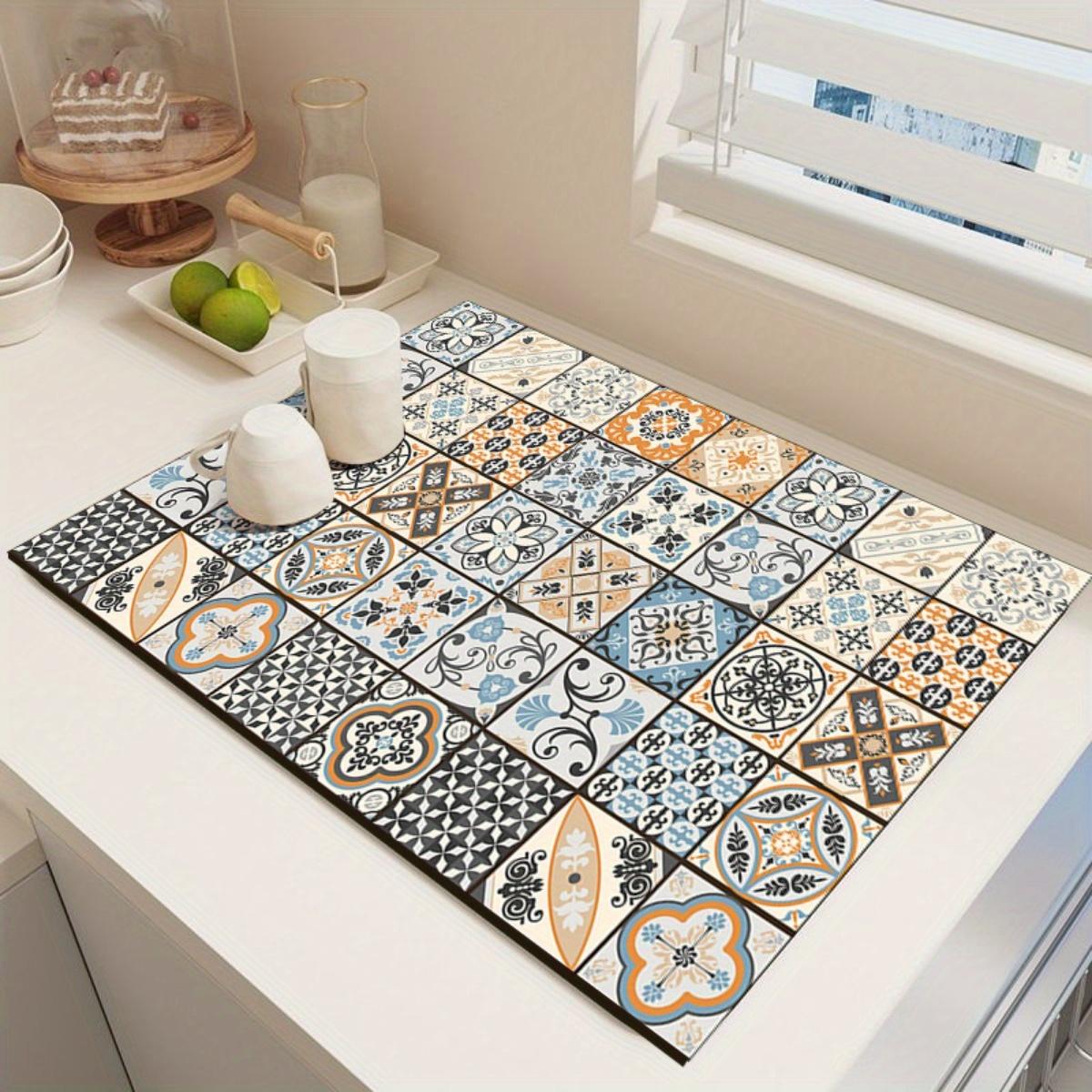A Bohemian-style Drying Mat - Super Absorbent, Quick-drying, Non-slip, Heat-resistant Diatomaceous Earth Countertop Mat, Retro Mosaic Floor Mat, Suitable for Dining Tables, Coffee Machines, Washing Machines, Kitchens, Bathrooms, Stylish Home Decor.