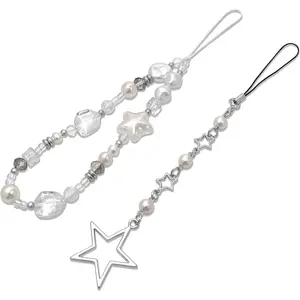 2 Pack Cute Aesthetic Beaded Phone Charm Strap Lanyard String Accessories for Bag Keychain Airpods Camera Pendants