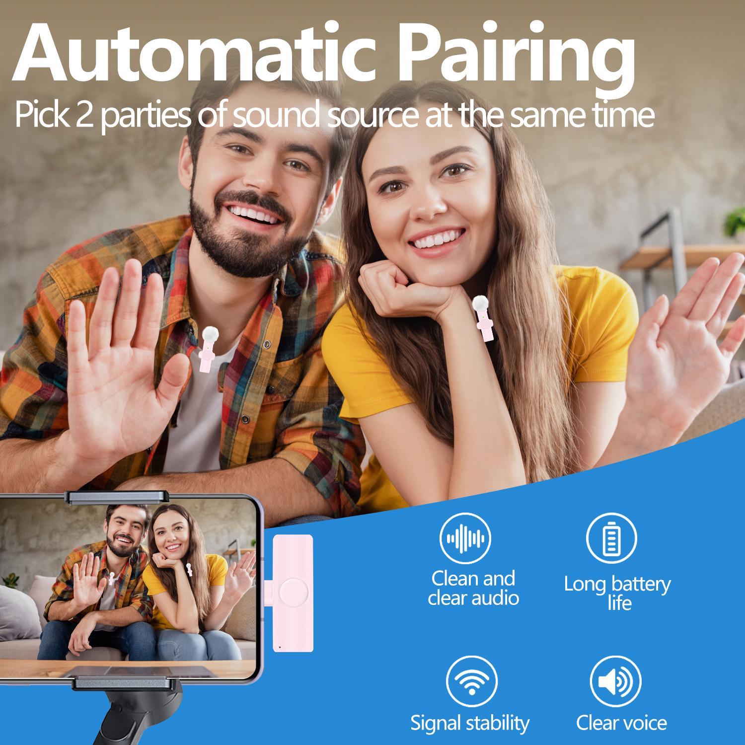 Wireless Microphone, Wireless Lavalier Mics, USB Rechargeable Lavalier Microphone with Charging Case, Portable Microphone for Video Recording, Compatible with iPhone, iPad, Android, Audio