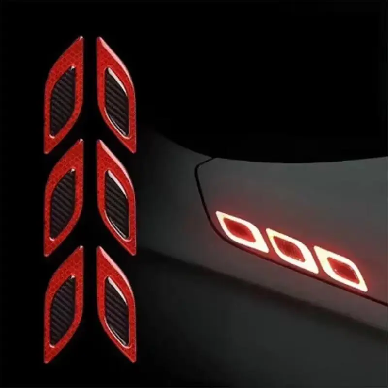 6Counts/Set Car Reflective Carbon Fiber Sticker 3D Car Styling Reflective Strips Night Safety Warning Reflector Tape Stickers Decal