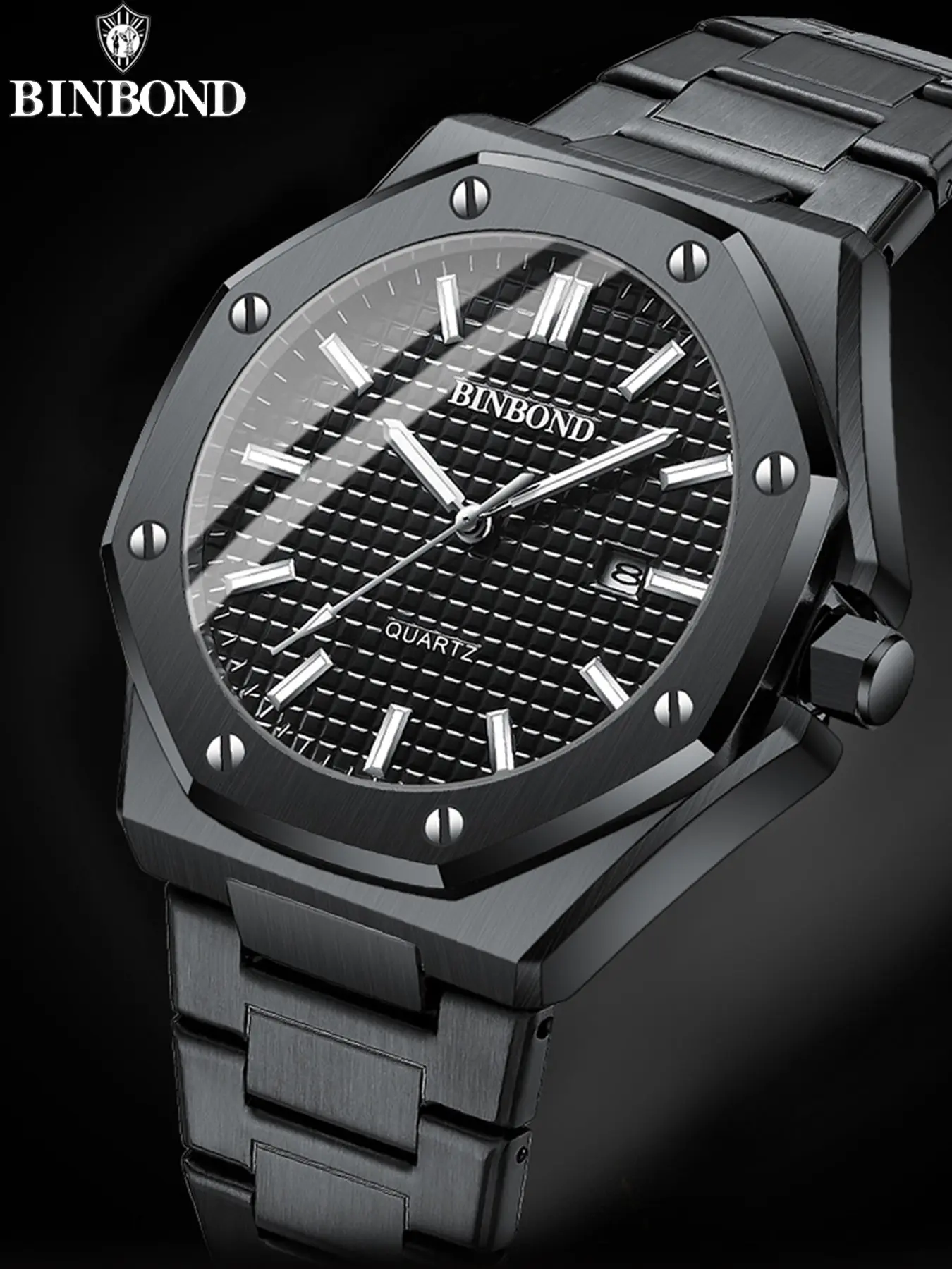 Binbond B0233 Fashion Casual Men's Watch, Large Dial, Stainless Steel, Calendar Quartz Watch, Classic Top Brand Men's Watch