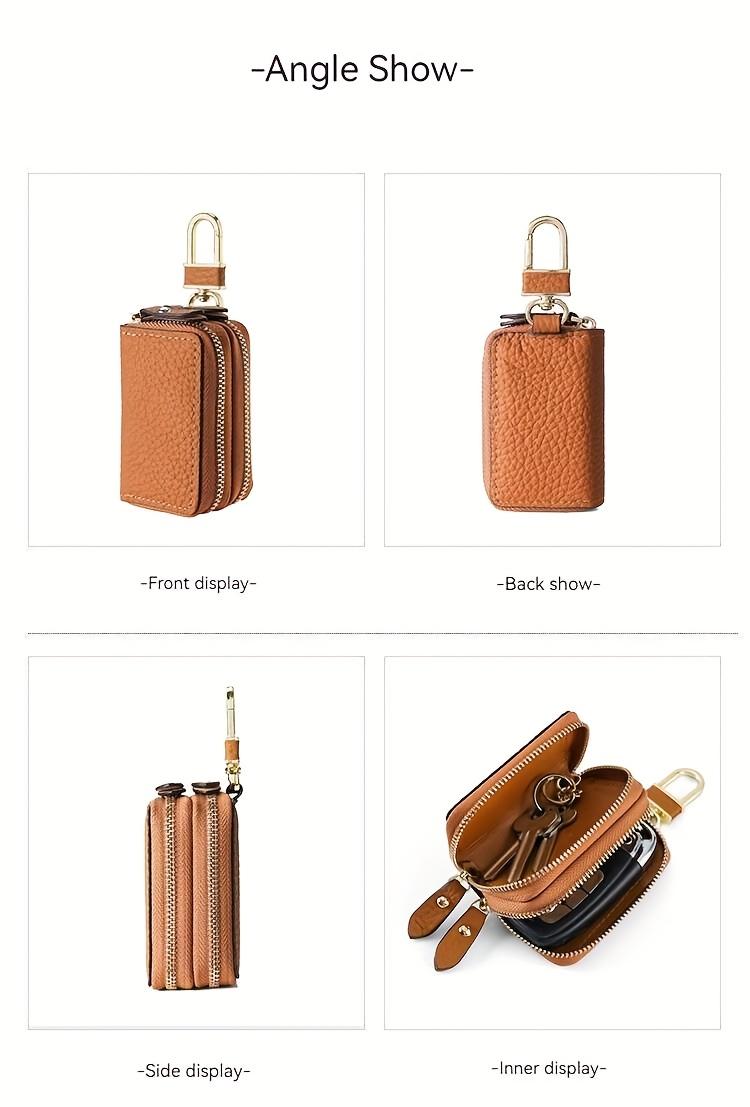 Genuine Leather Lychee Pattern Key Pouch, Top Layer Cowhide Double-Layer Key Case for Men & Women, Perfect Gift for All Occasions