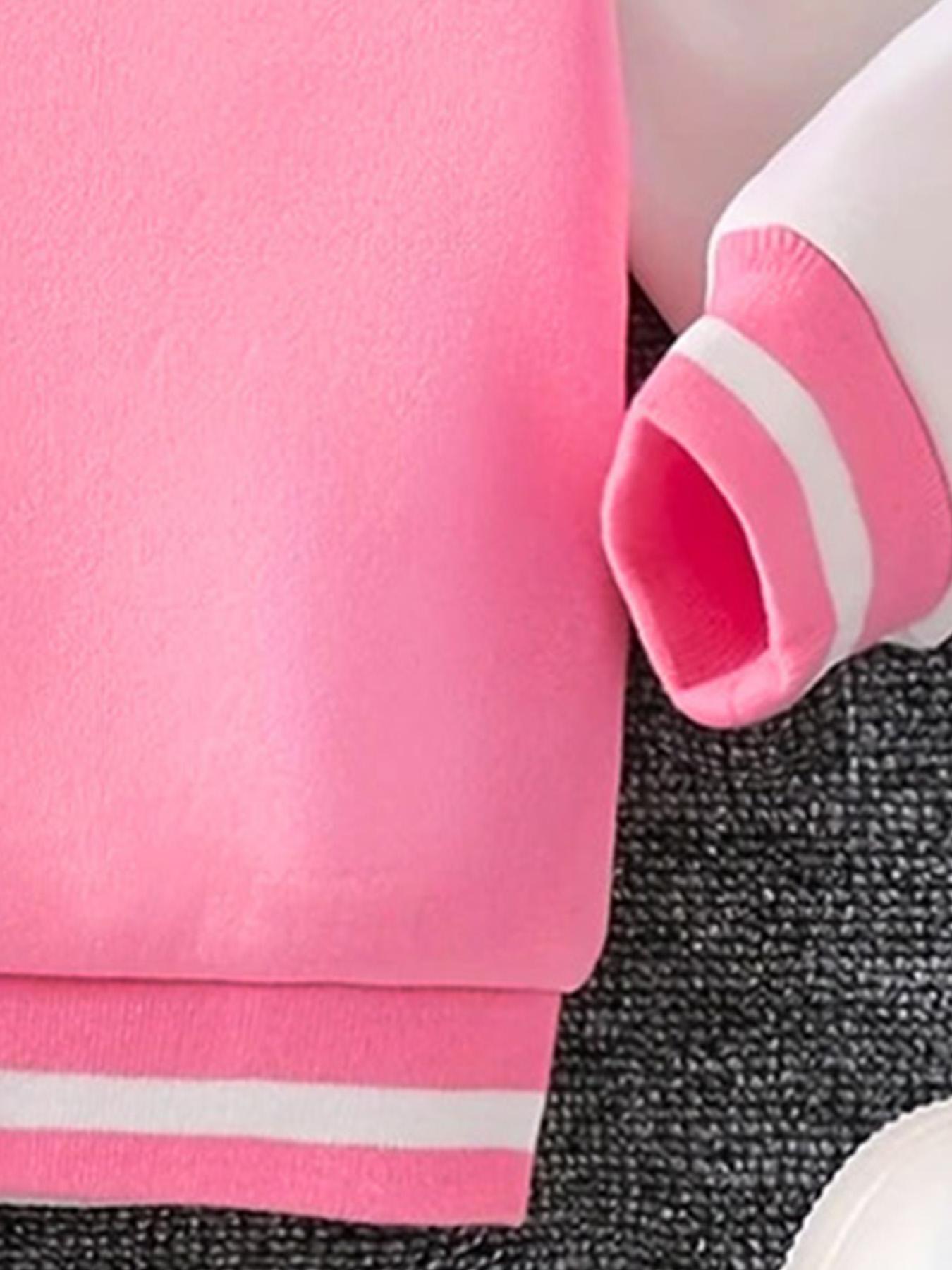 Girls' Spring & Fall Fashion Jacket, Casual Comfy Jacket, Cute Cartoon Kpop Print Baseball Coat, Fitted Moderate Fabric Casual Style Outerwear