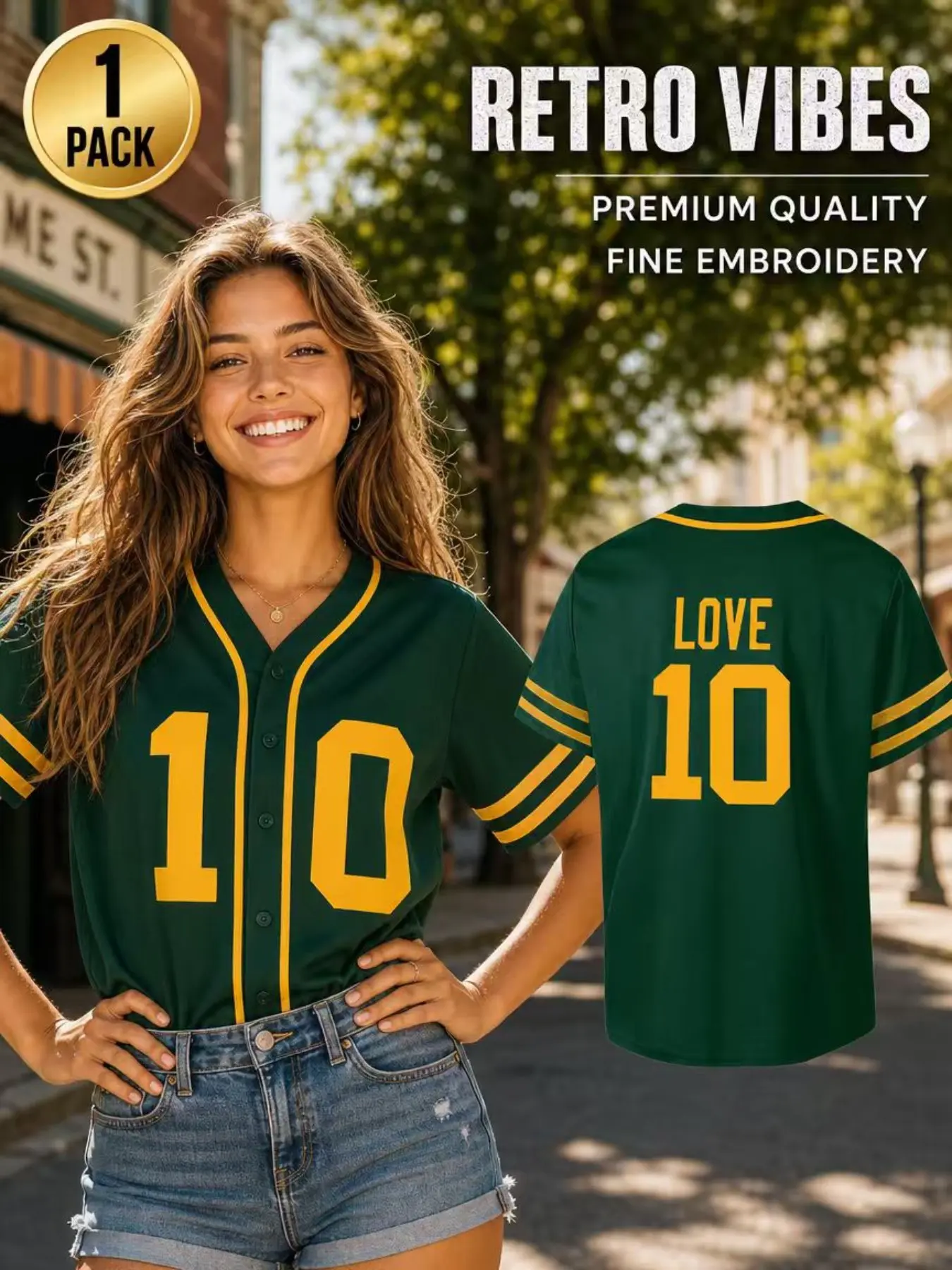 Women's Classic Embroidered Baseball Shirt Green 10 Short Sleeve V-Neck Button Down Athletic Softball Jersey Casual Outfit