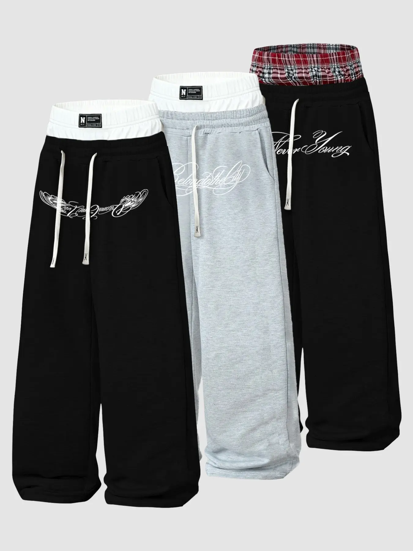 Gen Z Urban Skater Streetwear Sweatpants Solid Color Cursive Letter Graphic Print Regular Relaxed Straight‑Wide Leg Joggers Elastic Waist With Drawstring Side Pockets Heavyweight Casual Trousers for Teens Men Lounge Night Out Daily Outing