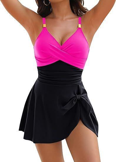 Women'S V-Neck One-Piece Swimsuit, Multi-Color, Slim-Fitting, Cross-Back, Sexy Swimwear