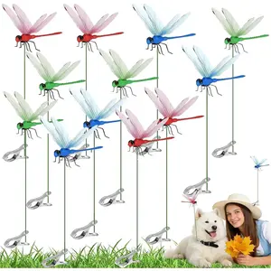 12 Pcs Plastic Dragonfly Clips, Simulated Dragonfly Bug Repellent & Fly Scare Devices. Multi-purpose Ornaments For Garden Stakes, Yard Decor, Hats And Horse Use, Suitable For Indoor And Outdoor Scenes.