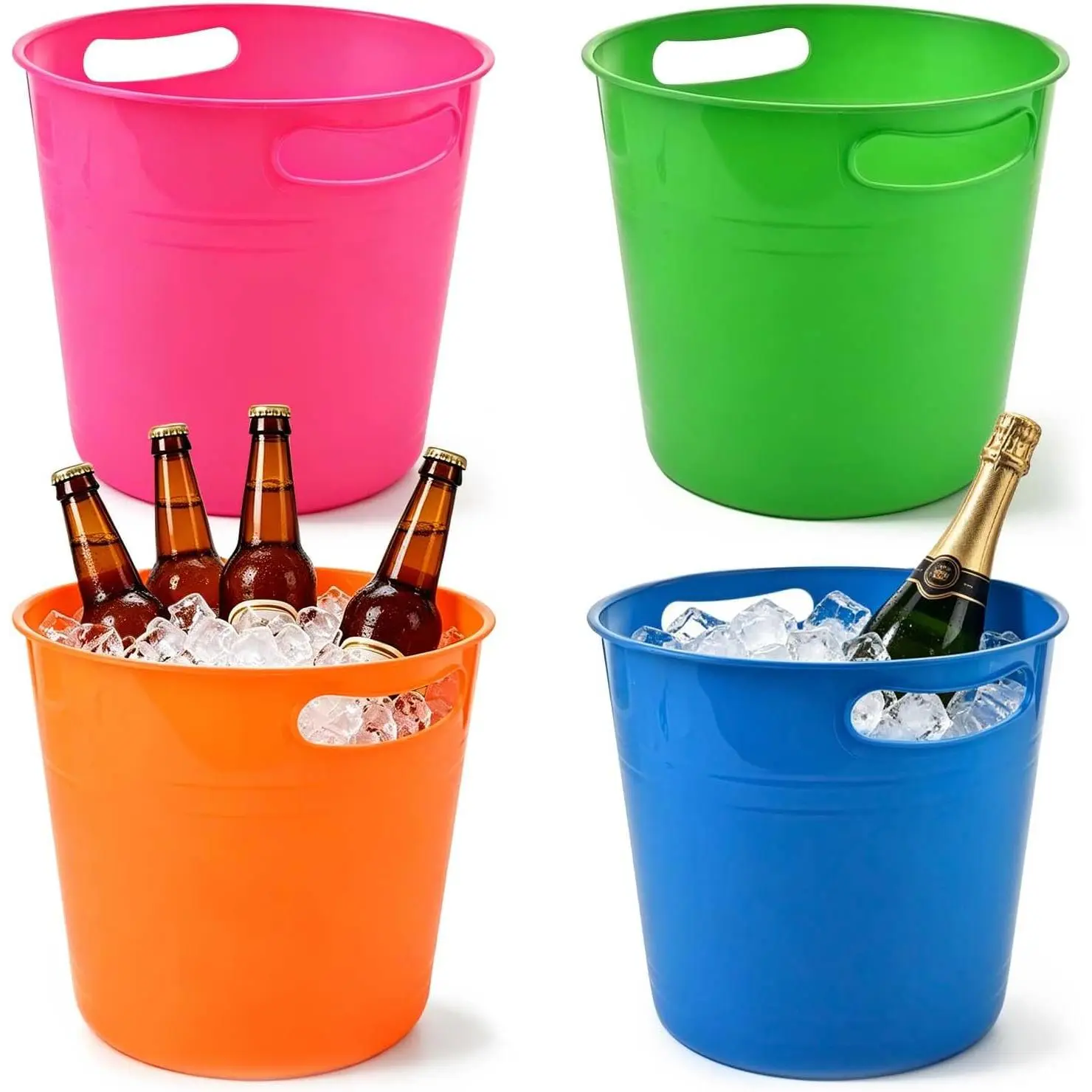 OBTANIM 4 Pack Colorful Plastic Buckets Drink Cooler Storage Ice Pails with Handles for Plants, Party Favors Organizing, Home Decor or Classrooms Pencil Storage