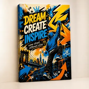 "Urban Graffiti 'Dream Create Inspire'" Canvas Wall Art, NYC Street Art Style Print, Aesthetic Living Room Bedroom Decor, Motivational Modern Statement Poster Gift,wall decor,poster.