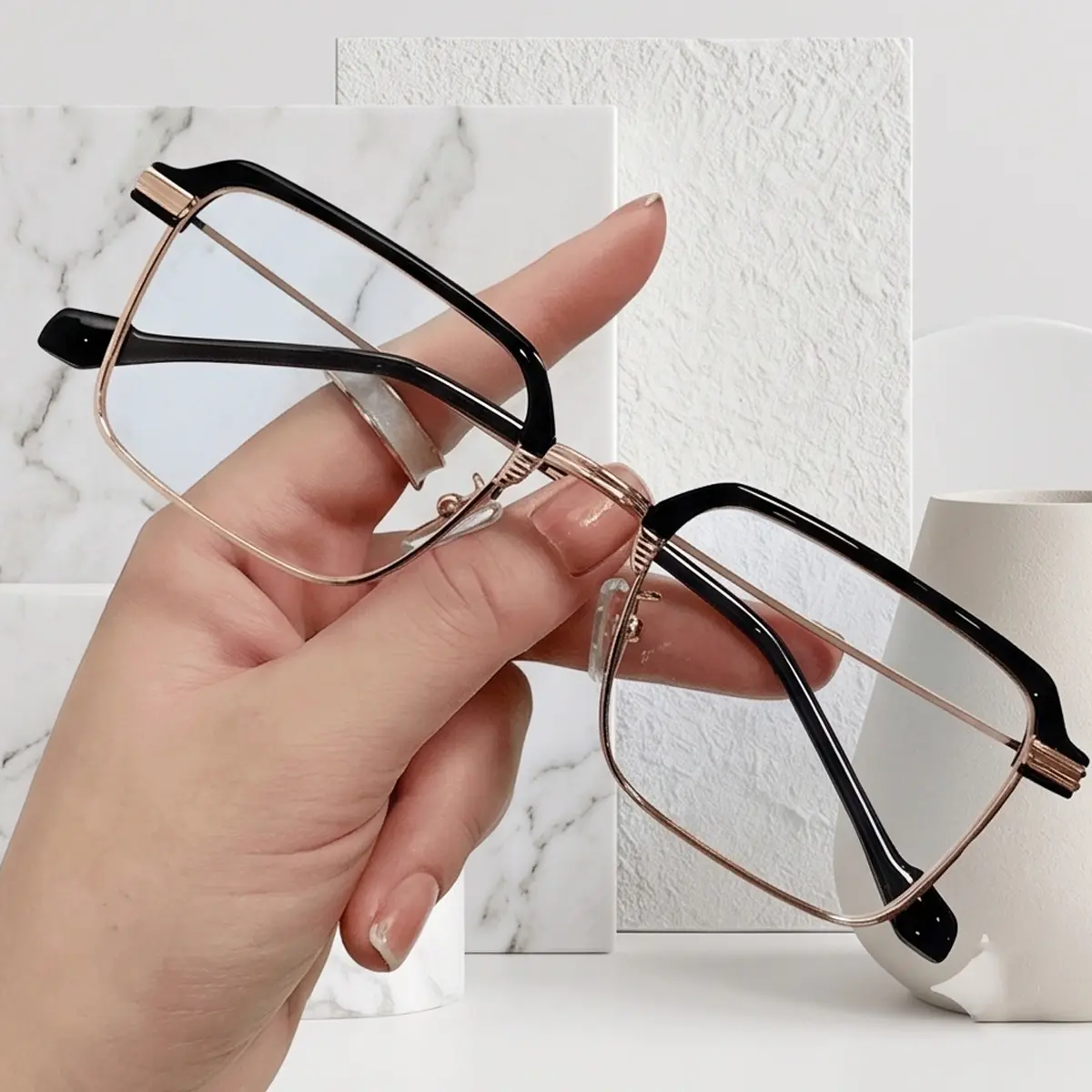 Retro Blue Light Blocking Glasses for Adults, Rectangular Dual-Tone Gold Computer Glasses, Ergonomic Frame Eyewear