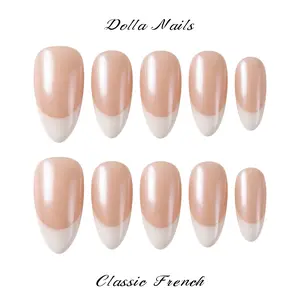 Dolla Nails 100% Handmade  Almond Press-On Nails|Hailey Bieber French Tip|Minimalist Design|Salon Quality|Reusable|No Nail Damage|Perfect for Daily Wear & Vacation