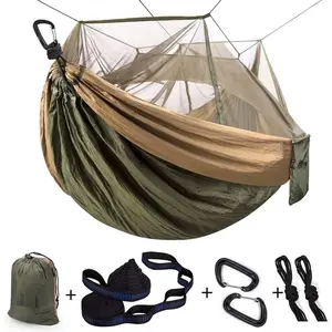 Camping Hammock, Portable Single & Double Hammock with Net, 2 Person Hammock Tent with 2 * 10ft Straps, Best  Outdoor Hiking Survival Travel