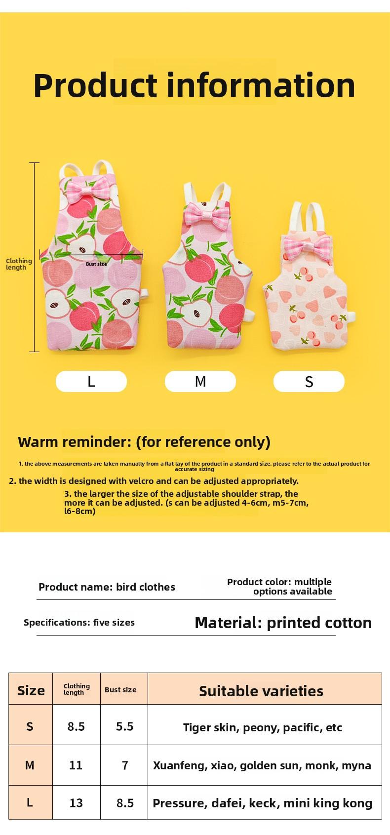 Parrot bird clothes with poop bag for cockatiels, budgies, sun conures, parrots, and other small birds, suitable for flight, with diaper strap