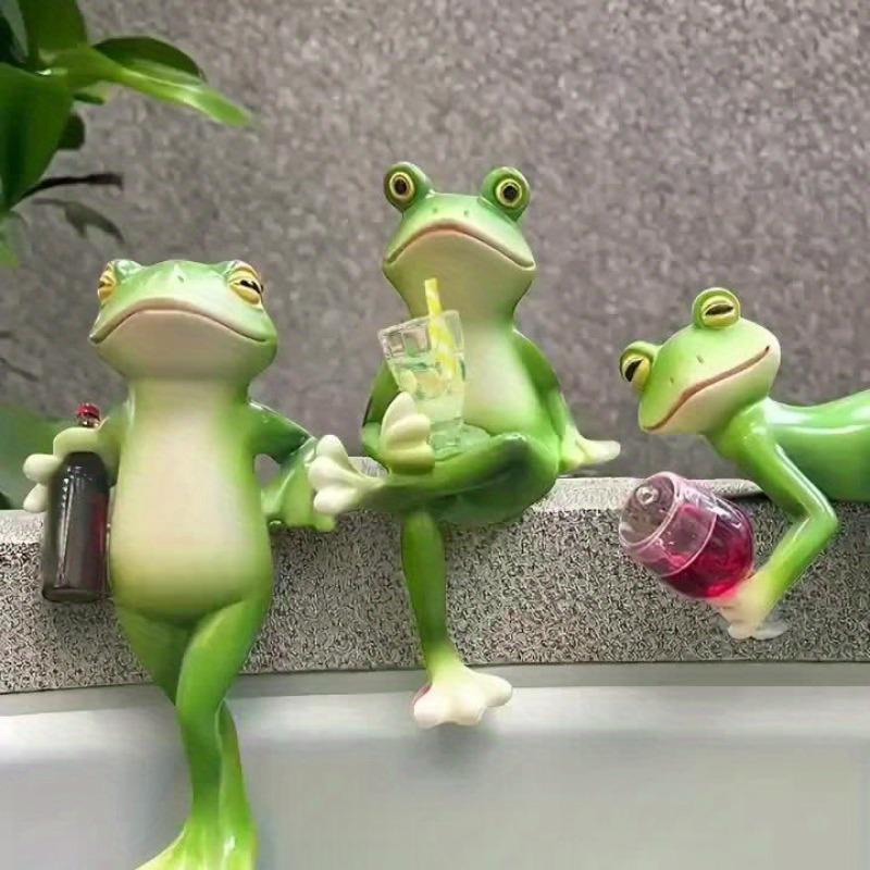 3 Frogs with Drinks Resin Sculptures - Romantic Garden Decor for Balcony, Patio, and Planter - Ideal for Weddings, Festivals, and Seasonal Celebrations, Garden Accessories, Frog Garden Decor | Playful Scene | Detailed Textures, Frog Decor