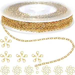 33ft Gold Chain for Jewelry Making Non-Tarnish 18K Gold Plated Stainless Steel Jewelry Chain for Jewelry Making Findings Supplies for Valentines Day Necklaces Earrings Bracelets DIY Crafts - 2mm Links