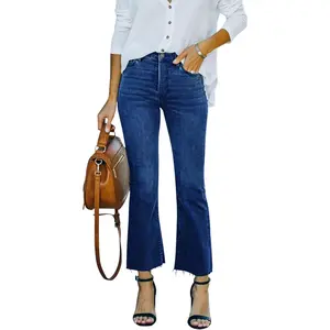 Jeans for Women Cropped Stretchy Mid Rise Bell Bottom Jeans Womens Crop Flare Jeans with Raw Hem
