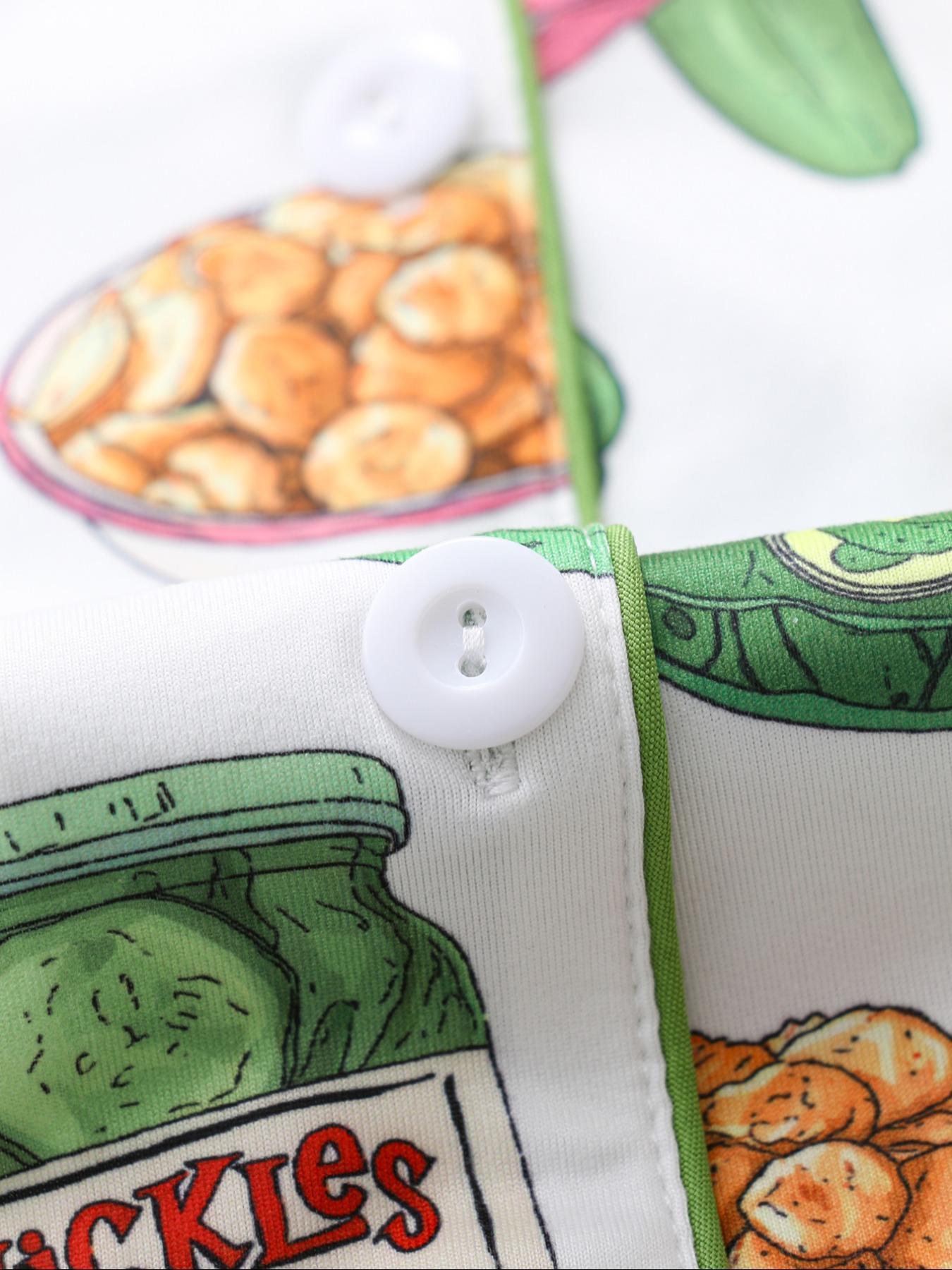 2-Piece Vegetable Print Women's Pajama Set, Button-Up Short Sleeve Top and Comfortable Shorts, Elegant Sleepwear for All Seasons