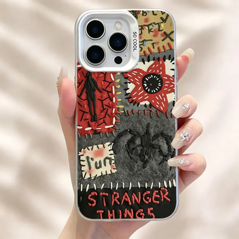 Stranger Things 5 Themed Patch Smartphone Casing, Non-Yellowing Anti-Scratch Shockproof Cellphone Case with High-Definition Clarity, Colorful Silver Design for iPhone 17/17 Pro Max/17 Pro/16/15/14/13/12/11 Devices, Mobile Phone Accessories (roo25145), Cov