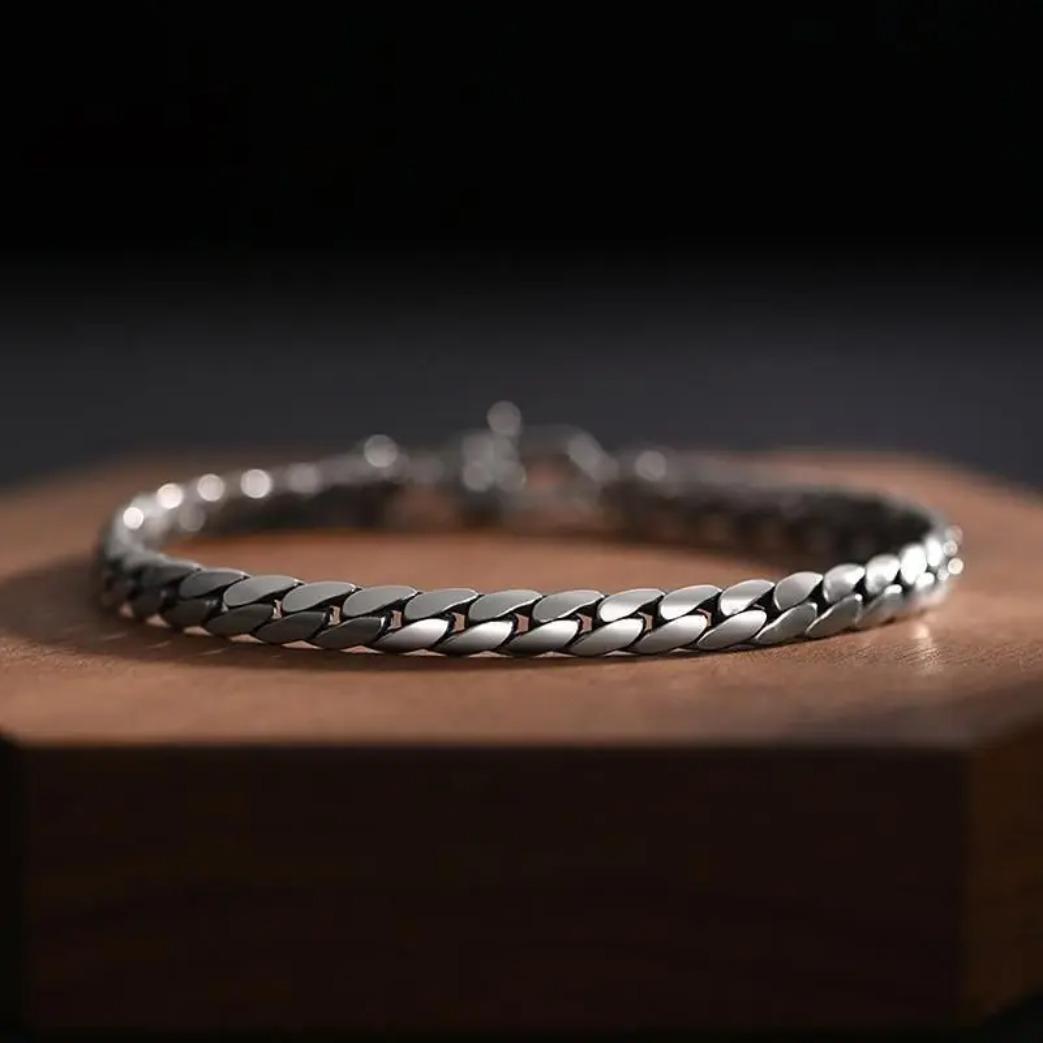 S925 Sterling Silver Cuban Bracelet for Men & Women, Handwoven Elegant Chain Jewelry Gift