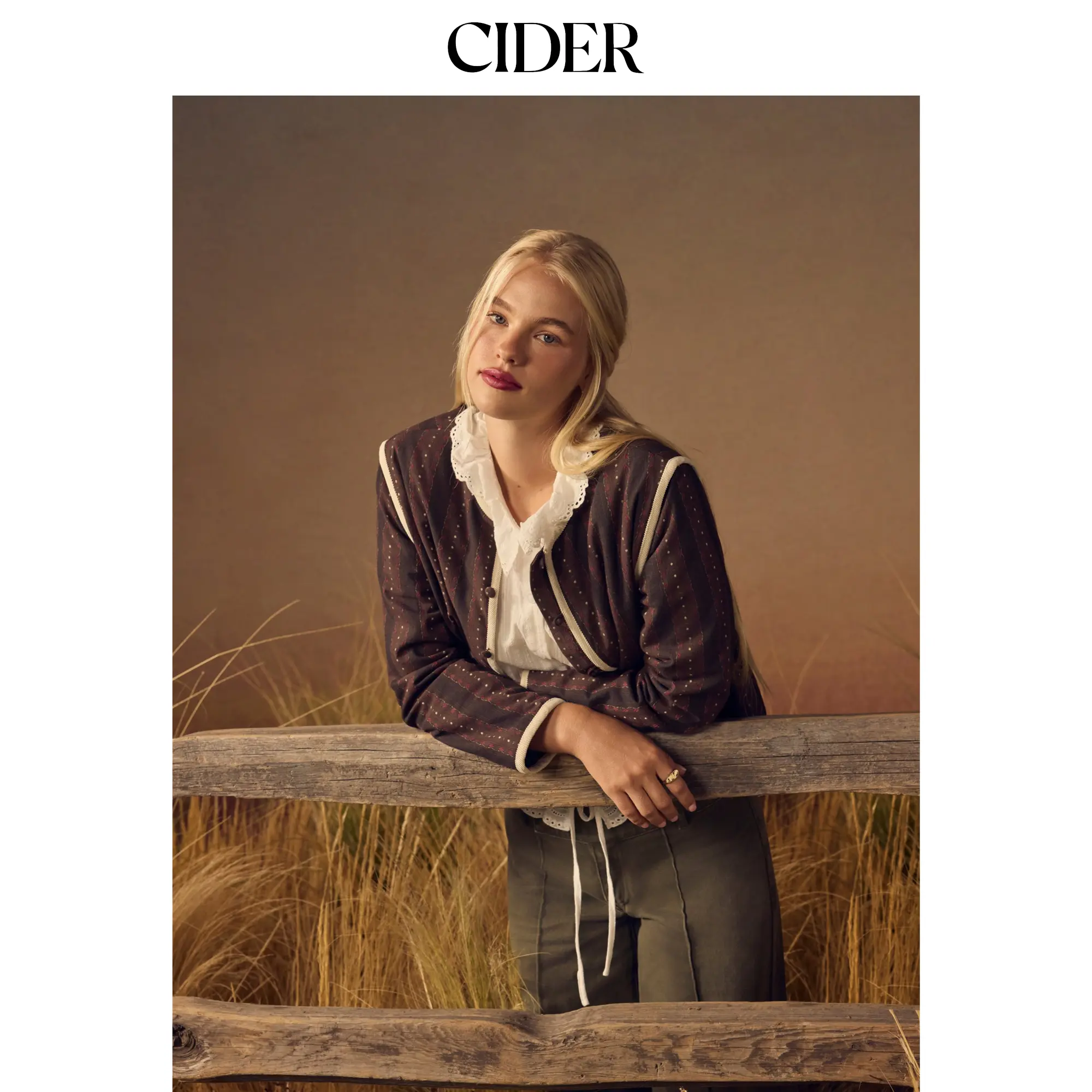 Cider Aztec Jacquard Contrasting Binding Cotton-blend Oversized Jacket