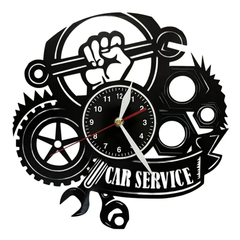LED Vinyl Wall Clock Car Service Auto Repair Themed Wall Clock With Wrench Gear Wheel Mechanic Pattern LED Backlit Home Wall Decor For Garage Workshop Man Cave Perfect Christmas Gift For Car Mechanics Automobile Enthusiasts Decorative Wall Clock
