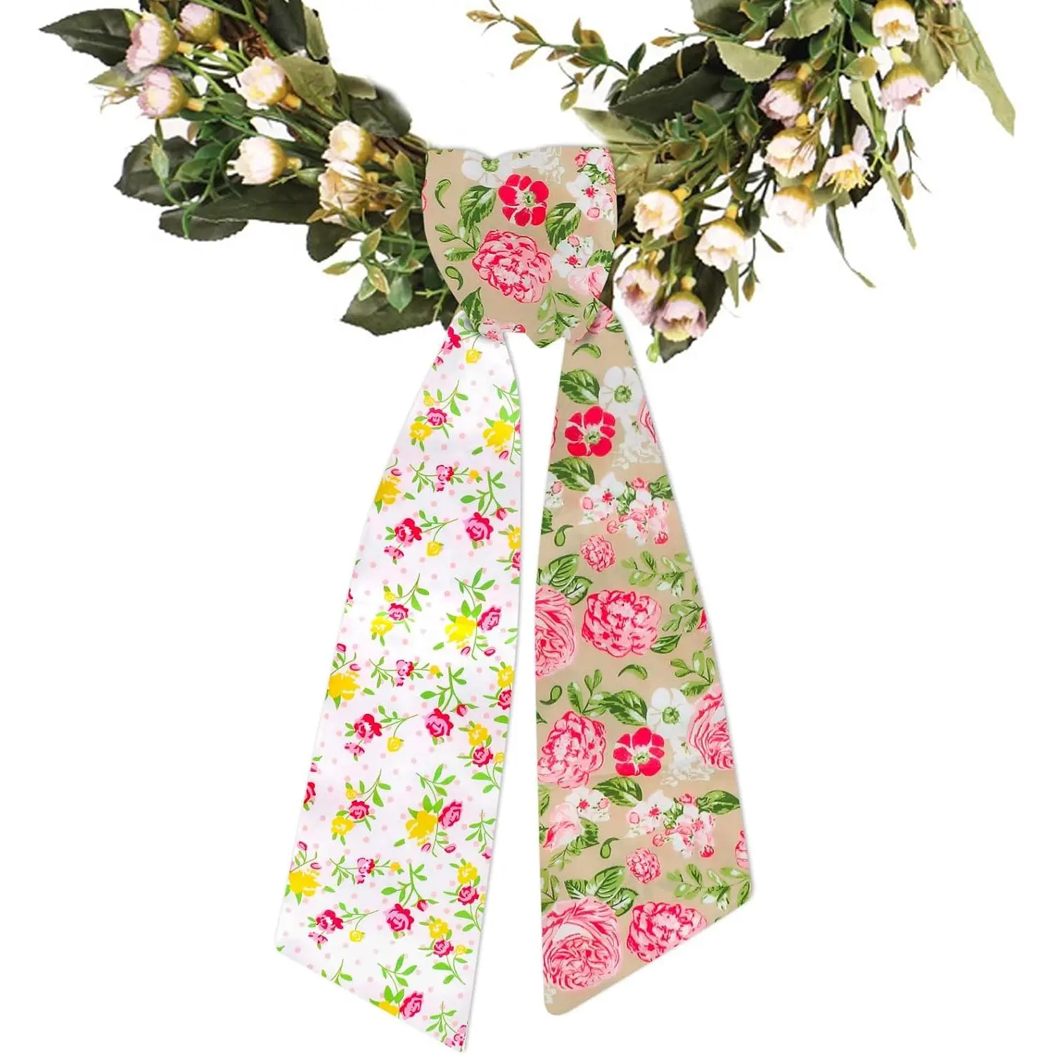 Spring Wreath Sash for Front Door  Rose Ribbon for Wreaths Spring Floral Wreath Scarf Satin Sash for Garland Porch Yard Indoor Outdoor Chair Bow  Decor 4.5 × 56"