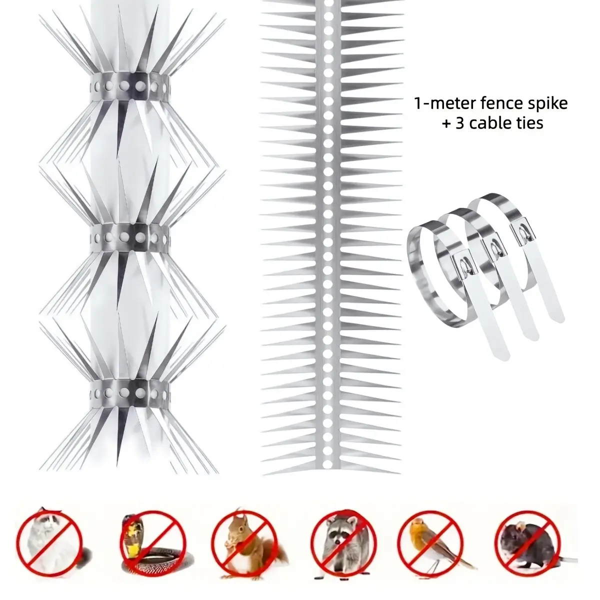 Stainless Steel Anti-Cat Spike, Anti-Snake Spike, Anti-Weasel Spike, Reinforced Pole Spike, Mouse Repellent Spike with Tie Strap