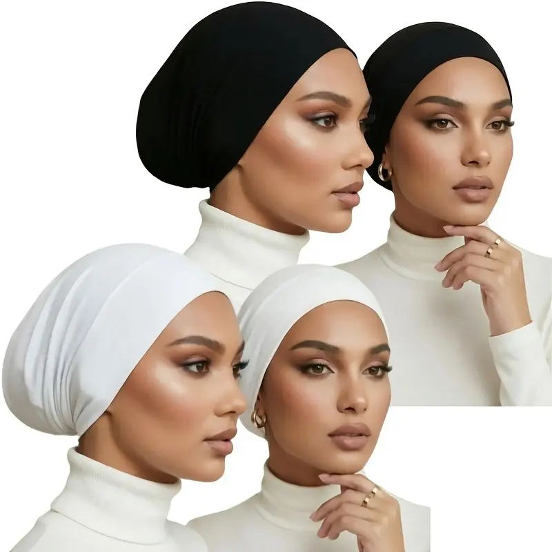 4Pcs Women's Fashion Flat Top Hat Jersey Hijab, Solid Muslim Headscarf, Lightweight Breathable Inner Hijab, Hijab Undercap, Suitable for Daily Use, All Seasons