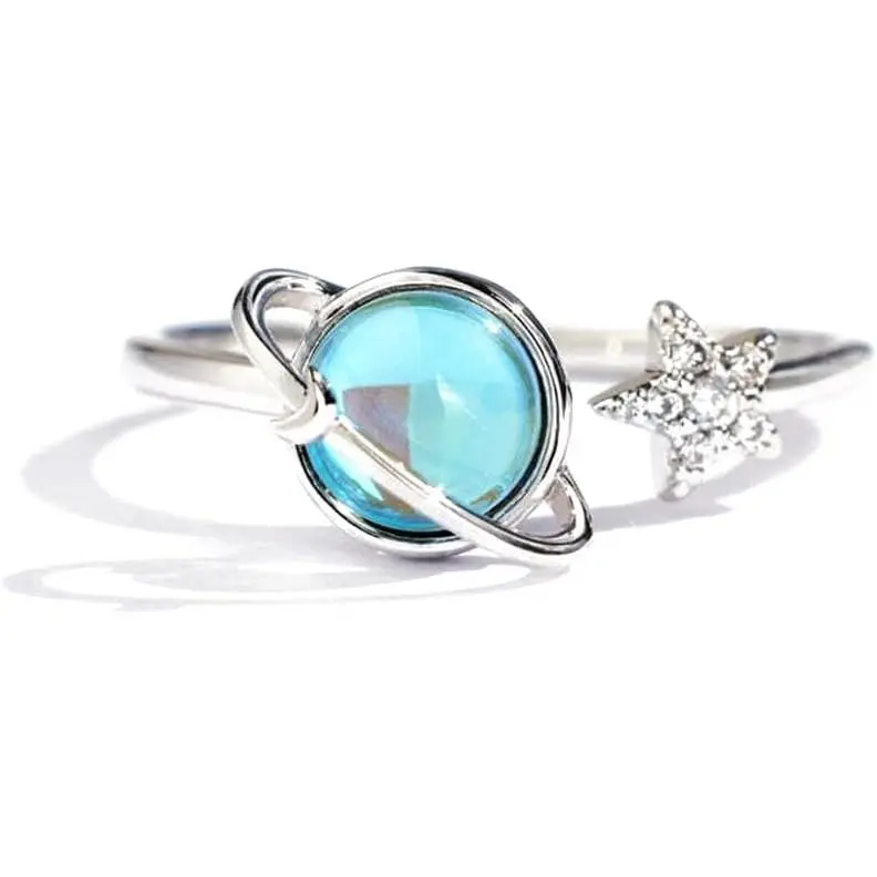 Planet Star Rotatable Fidget Ring, Spinning Globe Anxiety Stress Relief Ring, Dainty Cubic Zirconia Star Fashion Band Ring, Stylish Women Jewelry Gift
