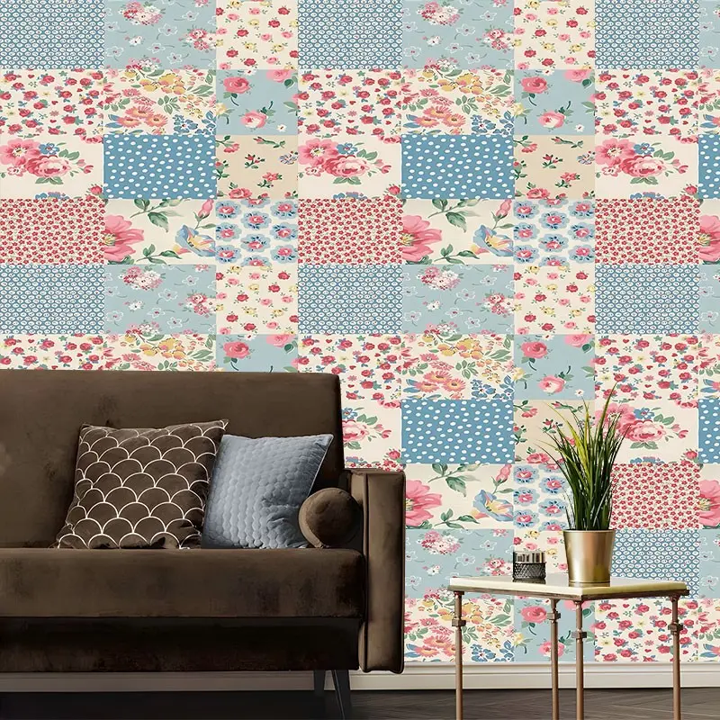 Vintage Patchwork Floral Peel And Stick Wallpaper,Cottagecore Quilt Flower Self Adhesive Contact Paper,Reusable Removable Wall Roll for Bedroom,Living Room,Cabinet All Indoor Decor Surfaces,Idea Gift for Friends,Girls,Family